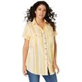 Plus Size Women's Seersucker Big Shirt by Roaman's in Yellow Seersucker Stripe (Size 26 W)