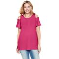 Plus Size Women's Short-Sleeve Cold-Shoulder Tee by Woman Within in Raspberry Sorbet (Size 30/32) Shirt