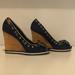 Coach Shoes | Coach Thalia Navy Blue Peeptoe Wedge Size 8 | Color: Blue | Size: 8