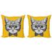 East Urban Home Ambesonne Animal Throw Pillow Cushion Cover Pack Of 2, Sketchy Hand Drawn Design Baby Hipster Cat Kitten Glasses Image Print | Wayfair