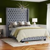 Etta Avenue™ Zane King Tufted Low Profile Standard Bed Upholstered/Velvet in Brown/Gray | 84 H x 69.5 W x 105 D in | Wayfair