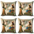 East Urban Home Ambesonne Egyptian Print Decorative Throw Pillow Case Pack Of 4, Old Papyrus Depicting Queen Nefertari Historical Empire Art | Wayfair