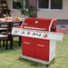 Royal Gourmet 5 - Burner Free Standing Liquid Propane 74000 BTU Gas Grill w/ Side Burner & Cabinet /Cast Iron/Steel in Gray/Red | Wayfair GA5403R