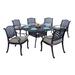 Three Posts™ Frazee 7-Piece Patio Dining Set w/ Cushions & 60" Round Dining Table Metal in Brown/White | Wayfair D44E2A3DE880451C9DD67A8CD9FE379D