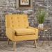 Side Chair - George Oliver Vanleuven 27.25" Wide Tufted Polyester Side Chair Polyester in Yellow | 32.25 H x 27.25 W x 29 D in | Wayfair