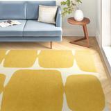 White/Yellow 60 x 0.35 in Area Rug - Wade Logan® Guyette Geometric Handmade Tufted Wool Mustard/Cream Area Rug Wool | 60 W x 0.35 D in | Wayfair