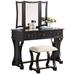 Canora Grey Vanity Set w/ Stool & Mirror In Wood in Black | 54 H x 43 W x 19 D in | Wayfair A5AE37DF19D1482E9F5C3DE37292F293