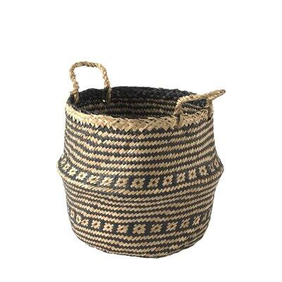Small Plain & Gold Seagrass Belly Basket Straw Planter Laundry Basket Storage 