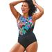 Plus Size Women's Chlorine Resistant High Neck Tummy Control One Piece Swimsuit by Swimsuits For All in Multi Floral (Size 20)