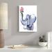 Indigo Safari Elephant Holding Flowers - Wrapped Canvas Painting Print Canvas in Gray/White | 18 H x 12 W x 1.25 D in | Wayfair