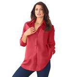 Plus Size Women's Long-Sleeve Kate Big Shirt by Roaman's in Antique Strawberry (Size 24 W) Button Down Shirt Blouse