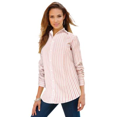 Plus Size Women's Long-Sleeve Kate Big Shirt by Roaman's in Antique Strawberry Stripe (Size 42 W) Button Down Shirt Blouse