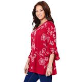 Plus Size Women's Embroidered Gauze Tunic by Catherines in Red (Size 3X)