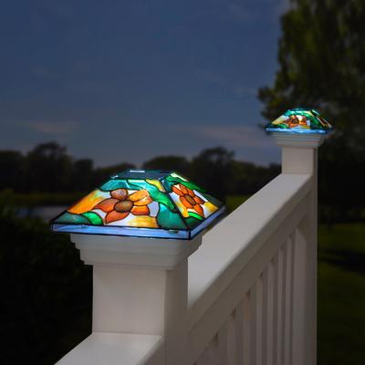 Floral Mosaic Solar Post Light Cap by BrylaneHome in Multi Decking Lantern Outdoor Lamp