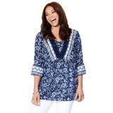 Plus Size Women's Veranda Lace Trim Tunic by Catherines in Navy Floral (Size 2X)