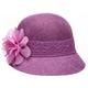 Women's Gatsby Linen Cloche Hat with Lace Band and Flower, Purple, One Size