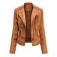 BUKINIE Womens Faux Leather Jackets Casual Zip Up Moto Biker Jacket Trucker Cool Jackets Outwear(Brown,Medium)