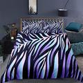 MOUMOUHOME Zebra Duvet Cover Set Double Size 3D Horses Steed Pattern Print Bedding Set African Wild Animal Comforter Cover Personalized Bedding Set Microfiber Bed Cover Blue Purple White 3 Pcs
