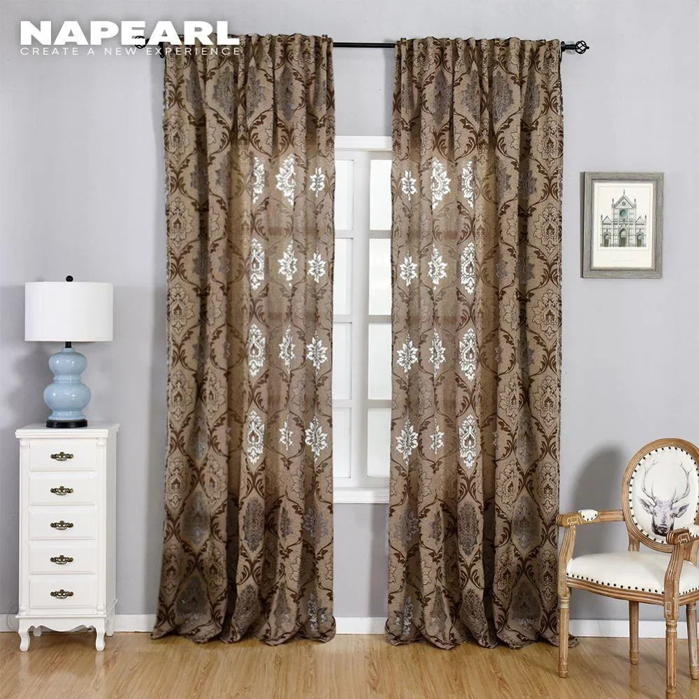 NAPEARL-Rideau Semi-Ombrage Jacquard Floral, Panneau de Fenêtre, Marron, Naturel, Prêt à l