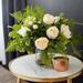 DarbyCreekTrading Cream Mixed Real Touch Roses w/ Pittosporum & Fern Centerpiece Water Illusion Flower Arrangement In Tapered Vase Silk | Wayfair