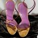 Gucci Shoes | Gucci Gold Leather Bow Sandals With Rhinestones | Color: Gold/Purple | Size: 9b