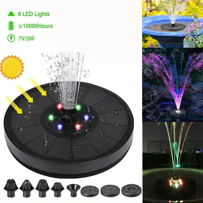 Pompe de fontaine d'eau solaire avec lumières LED colorées 7V 3W flottante jardin piscines