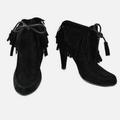 Gucci Shoes | Gucci Suede Ankle Boot | Heeled Moccasins With Fringe And Tassel Ties | Color: Black | Size: 9