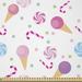 East Urban Home Ambesonne Ice Cream By The Yard, Sweets Pattern w/ Ice Cream Cones & Candy Stars Design Abstract Desserts Food in White | Wayfair