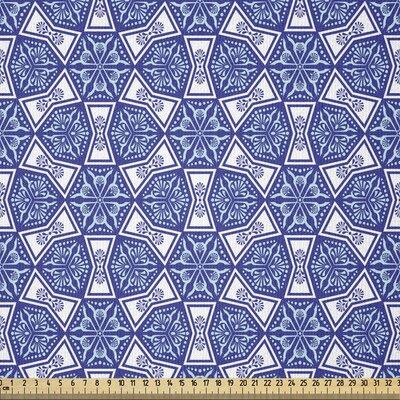 East Urban Home Turkish Pattern Fabric By The Yard, Blue & White Intricate Mosaic Inspired By Art, Square | 36 W in | Wayfair