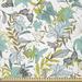 East Urban Home Floral Fabric By The Yard, Flying Birds Butterflies Floral Elements Art Wildflowers Nature in White | 36 W in | Wayfair