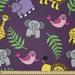 East Urban Home Ambesonne Funny Fabric By The Yard, Funny Cartoon Style Jungle Animals w/ Palm Leaves On Purple Background Safari Theme, Square | Wayfair