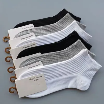 Chaussettes unisexes 100 coton chaussettes courtes coupe basse blanc et noir document solide 5