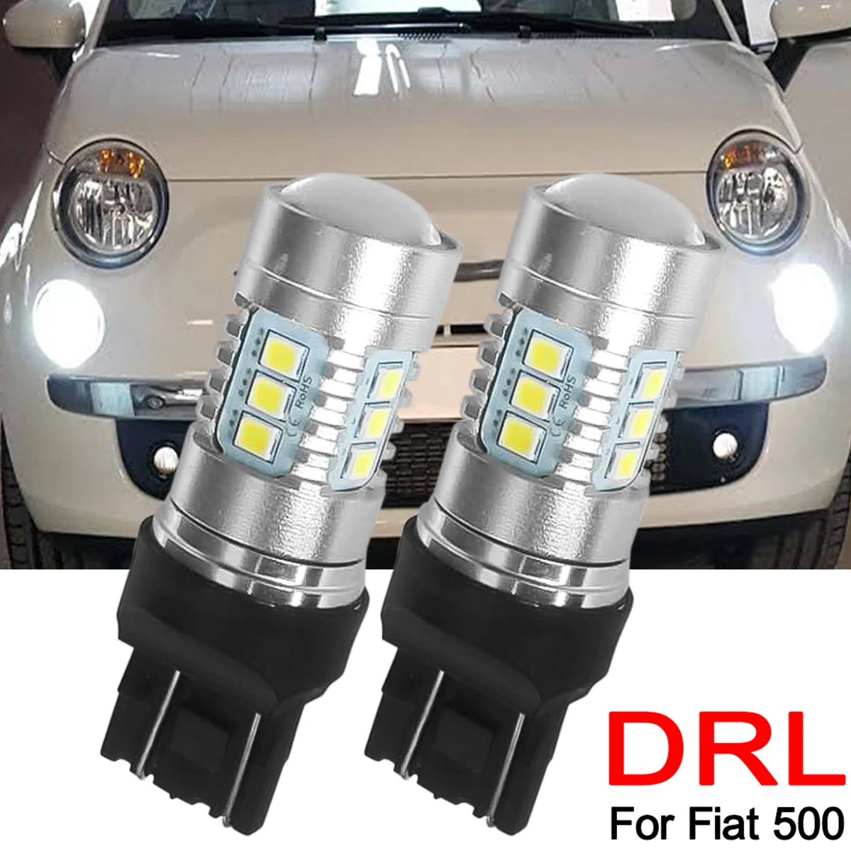 Enquêter diurne super lumineux pour Fiat, ampoules LED DRL blanches, lumière de sauna, Fiat 500, T20, 7443, 580, 582, W21, 5W, 6000K, 12V