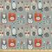 East Urban Home Cartoon Fabric By The Yard, Animals Theme Hand Drawn Various Type Cat Faces Expressions On Gray Background | 36 W in | Wayfair