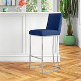 Langley Street® Allenvale 26" Counter Stool Upholstered/Velvet, Stainless Steel in Gray/Blue | 36.5 H x 16 W x 19.5 D in | Wayfair