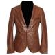 Charlie Tan Men's One Button Smart Casual Real Vintage Italian Lambskin Leather Shawl Collar Blazer Jacket (Large)