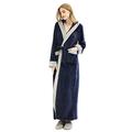 KINOW Ladies Plush Fleece Dressing Gown Fluffy Hooded Bathrobe Long Robe Navy Blue XL