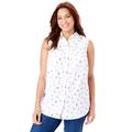 Plus Size Women's Perfect Button Down Sleeveless Shirt by Woman Within in White Multi Anchor (Size 26/28)