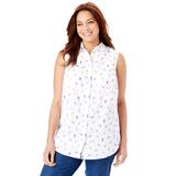 Plus Size Women's Perfect Button Down Sleeveless Shirt by Woman Within in White Multi Anchor (Size 26/28)