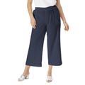 Plus Size Women's Wide Leg Linen Crop Pant by Jessica London in Navy (Size 18 W)