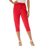 Plus Size Women's Drawstring Soft Knit Capri Pant by Roaman's in Vivid Red (Size 2X)