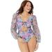 Plus Size Women's Cup Sized Chiffon Sleeve One Piece Swimsuit by Swimsuits For All in Garden Dream (Size 16 G/H)