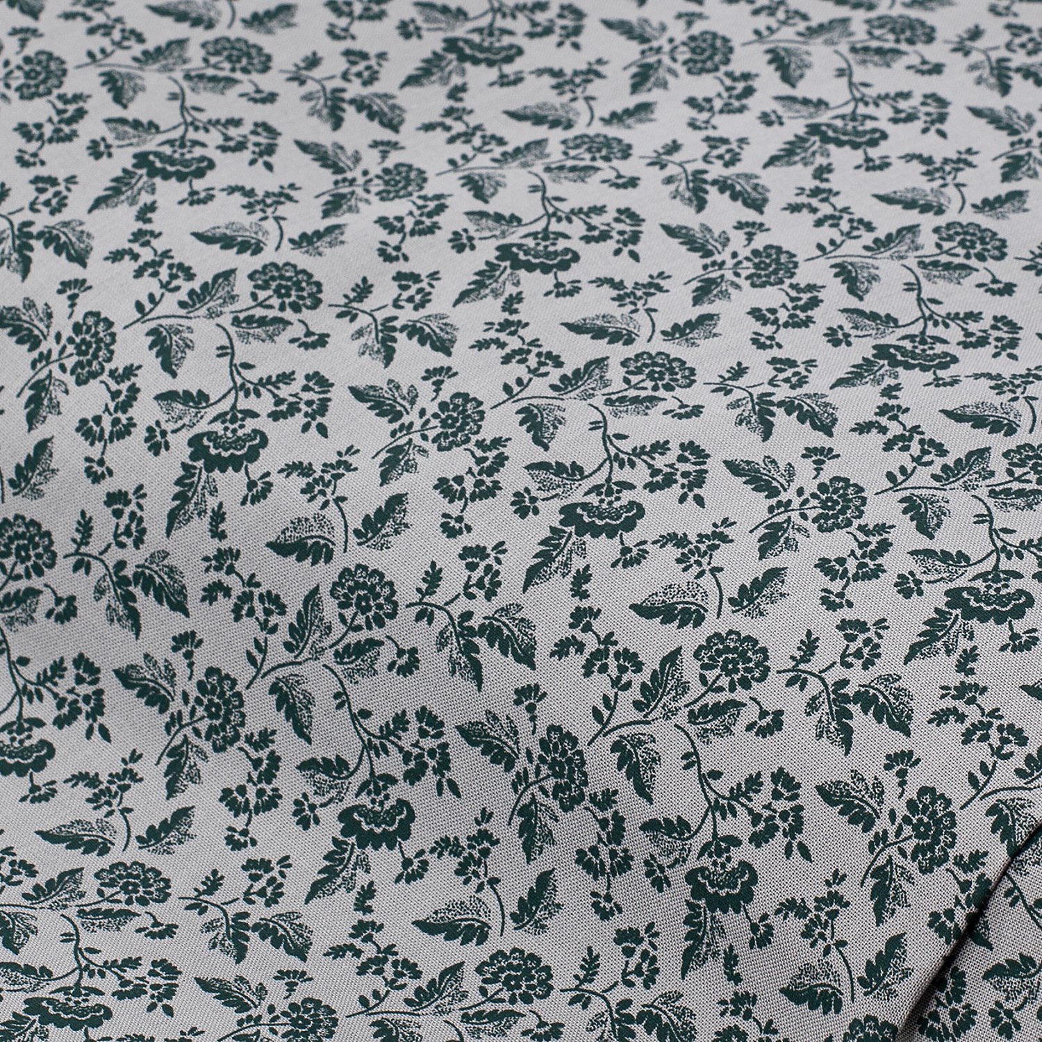 Tissu coton "fleurs", gris/vert