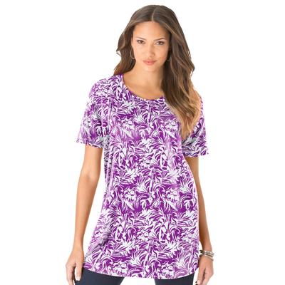 Plus Size Women's Crewneck Ultimate Tee by Roaman's in Purple Magenta Graphic Leaves (Size 6X) Shirt