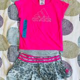 Adidas Matching Sets | Adidas Girl 2 Piece Tee And Skort Set | Color: Gray/Pink | Size: Various