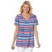 Plus Size Women's Perfect Printed Short-Sleeve V-Neck Tee by Woman Within in Bright Cobalt Painterly Stripe (Size 1X) Shirt