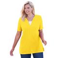 Plus Size Women's Split-Neck Henley Thermal Tee by Woman Within in Primrose Yellow (Size 30/32) Shirt