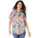 Plus Size Women's Short-Sleeve Kate Big Shirt by Roaman's in Orange Paradise Garden (Size 16 W) Button Down Shirt Blouse