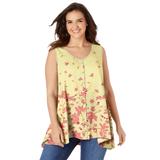 Plus Size Women's High-Low Button Front Tank by Woman Within in Banana Graduated Floral (Size 6X) Top