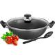 HashOne Non Stick Cooking Wok 32cm Induction Casserole Dish Deep Frying Pan Kadhai / Karahi with Glass Lid and Non-Slip Stay-Cool Insulated Handles (32 cm) - Black